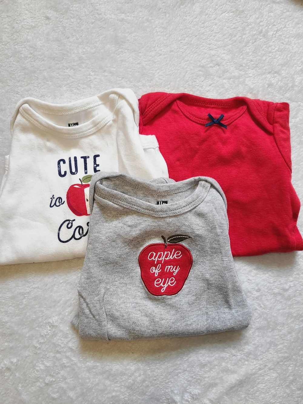 Set of 3 Kids One-Piece Bodysuits - White, Red, Gray